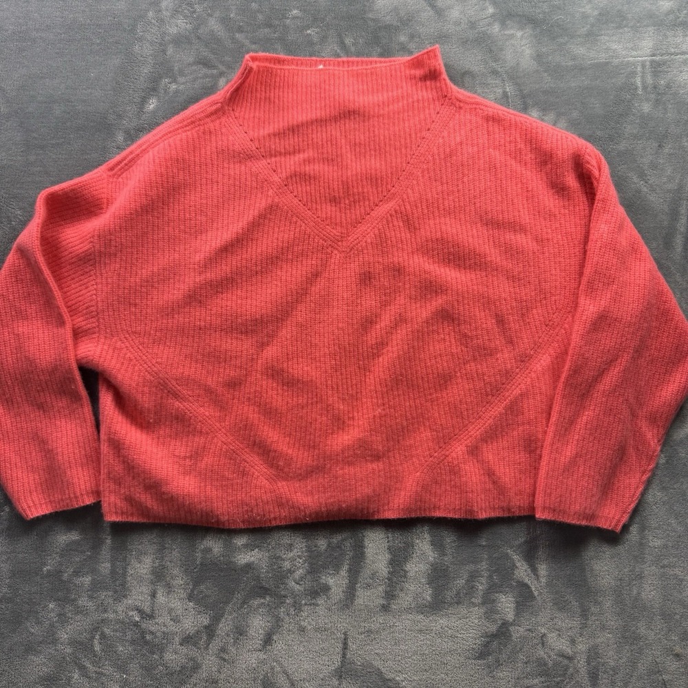 Anthropologie Cashmere Collection Sweater XL Red Mock Neck V Cutout Oversized